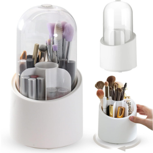 KRESHU360RotatingMakeupBrushHoldersOrganizerTransparentMakeupBrushBoxWithLidDust