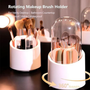 KRESHU360RotatingMakeupBrushHoldersOrganizerTransparentMakeupBrushBoxWithLidDust