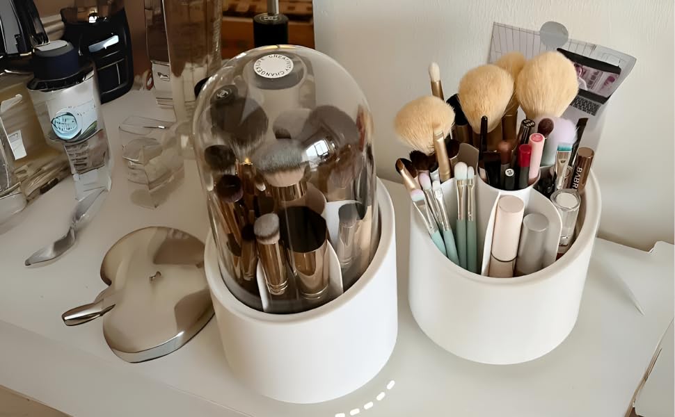 KRESHU360RotatingMakeupBrushHoldersOrganizerTransparentMakeupBrushBoxWithLidDust