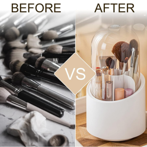 KRESHU360RotatingMakeupBrushHoldersOrganizerTransparentMakeupBrushBoxWithLidDust