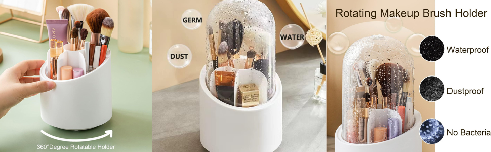 KRESHU360RotatingMakeupBrushHoldersOrganizerTransparentMakeupBrushBoxWithLidDust