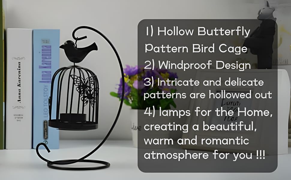 KRESHUBirdCageMetalLanternsBlackHangingHollowCandleStickCollectionRetroButterfly