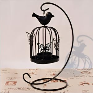 KRESHUBirdCageMetalLanternsBlackHangingHollowCandleStickCollectionRetroButterfly