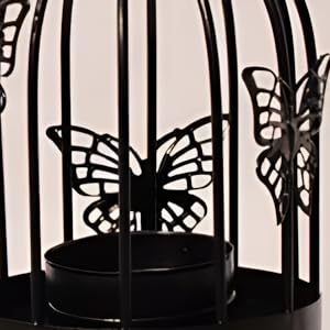 KRESHUBirdCageMetalLanternsBlackHangingHollowCandleStickCollectionRetroButterfly