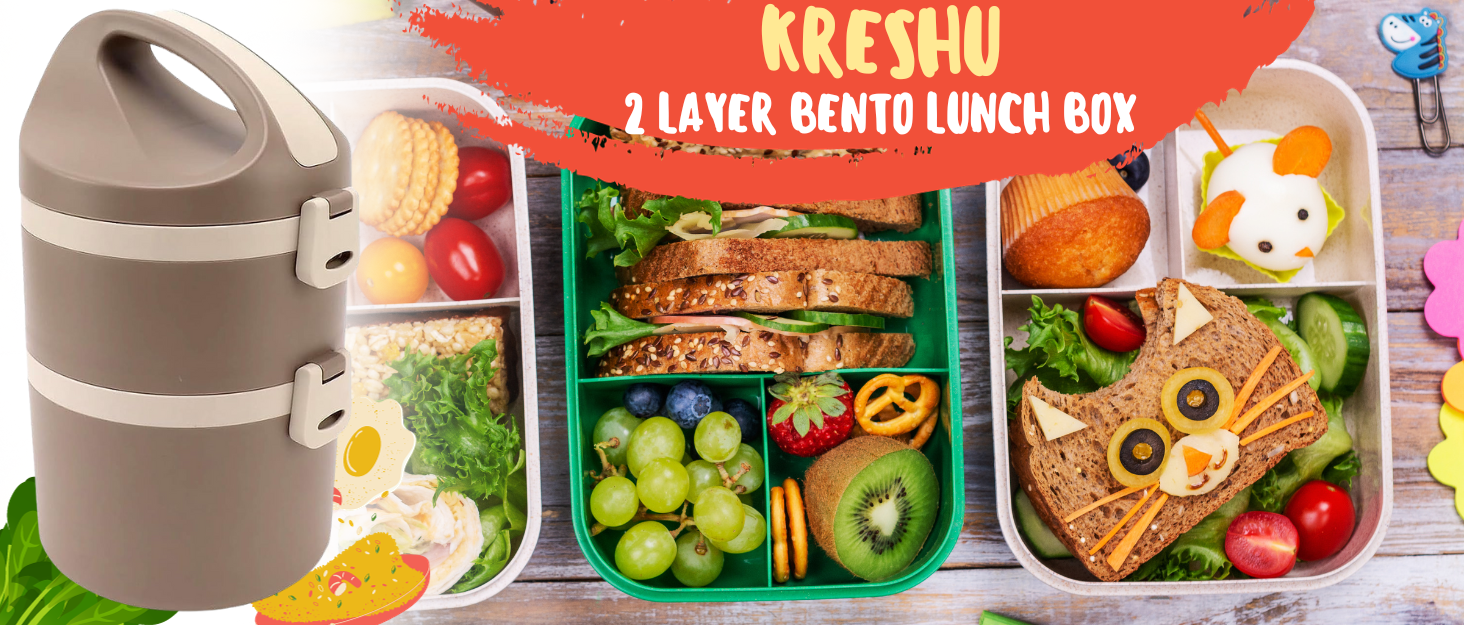 KRESHUJapanese2-BentoLunchBox304GradeStainlessSteelInsulatedFoodContainerStackab