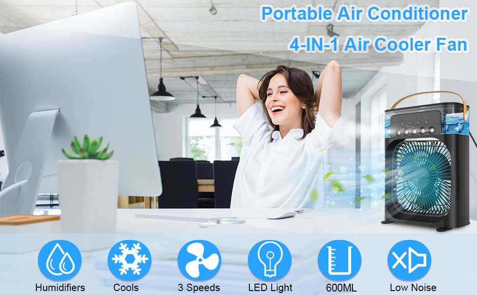 One94StorePortableHumidifierAirCoolerMistFanMiniCoolerForHomeWith3SpeedModeWithW