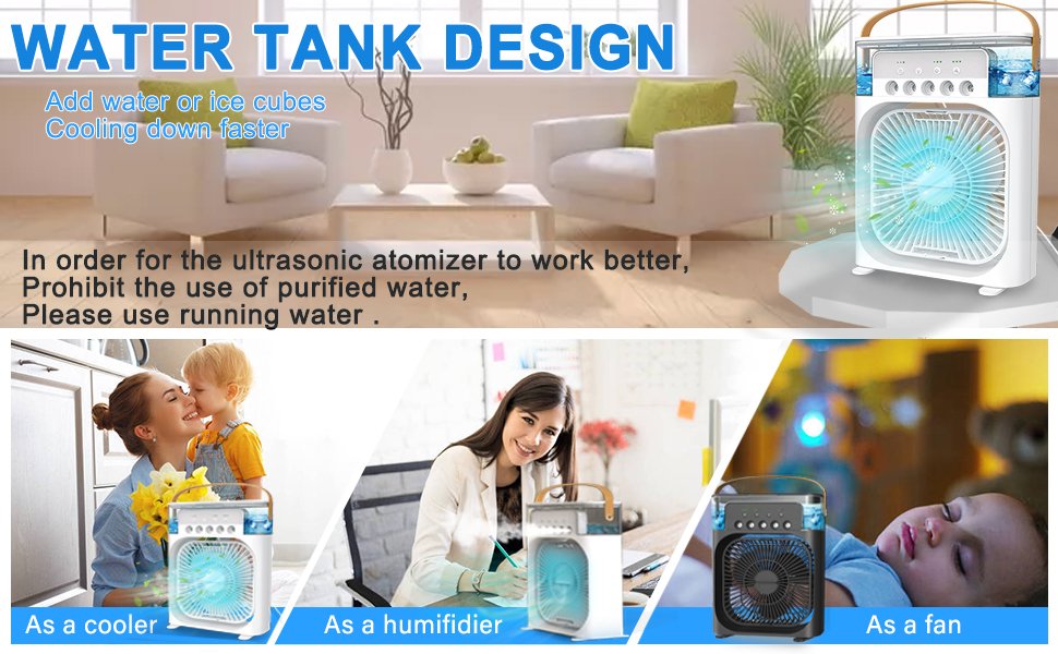 One94StorePortableHumidifierAirCoolerMistFanMiniCoolerForHomeWith3SpeedModeWithW
