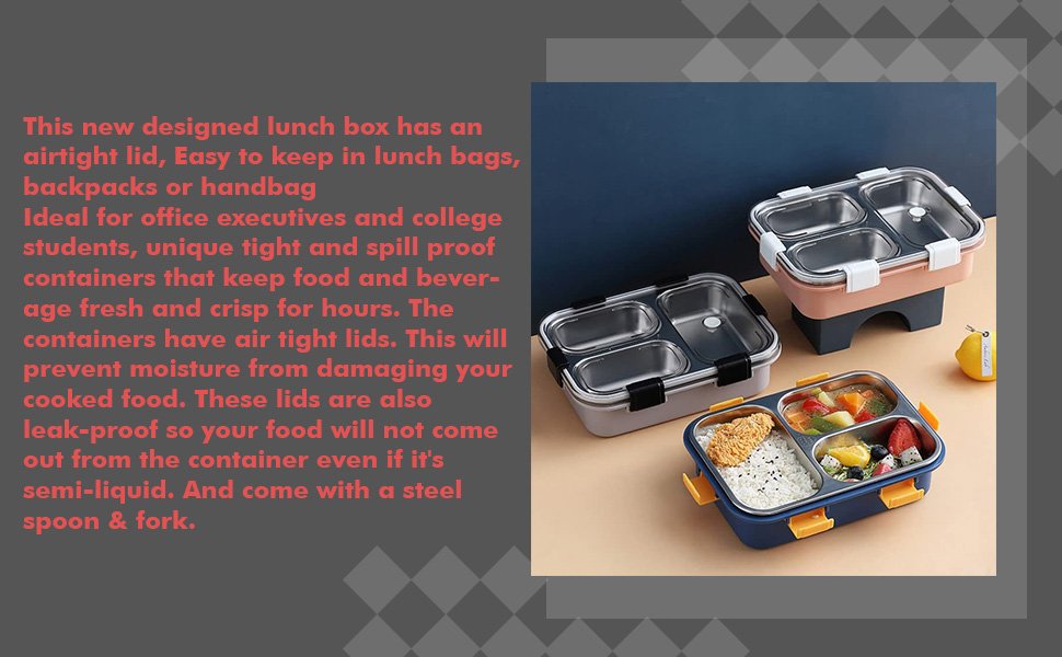 PrejakLunchBox3CompartmentLeak-ProofBpaFreeStainlessSteelWithSpoonForSchoolLunch