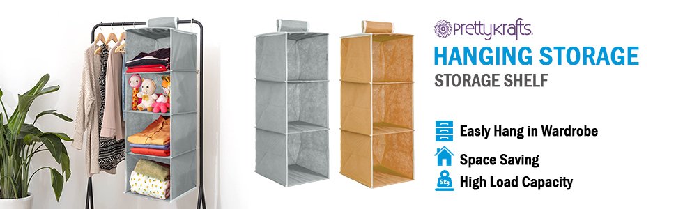 PrettyKraftsClothesHanging4ShelfOrganizerWallHangingOrganiserCompartmentClothesS
