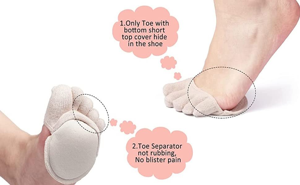 PushkhFiveFingerHalfSocksNoShowLinerSocksWomensHalfToeCoverforHighHeelsSandalsFl