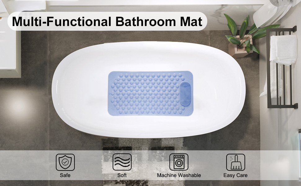 VDNSIAntiSkidBathmatwithFootScrubberforBathRoomShowermatwithSuctionCupsDrainHole