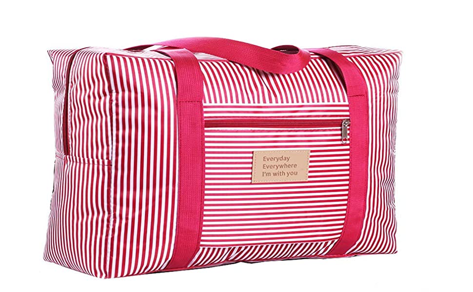 VDNSIFabricOxfordWaterproofFoldingTravelFoldableReusableLargeCarryToteBagwithZip