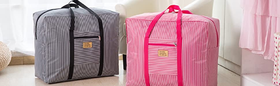 VDNSIFabricOxfordWaterproofFoldingTravelFoldableReusableLargeCarryToteBagwithZip