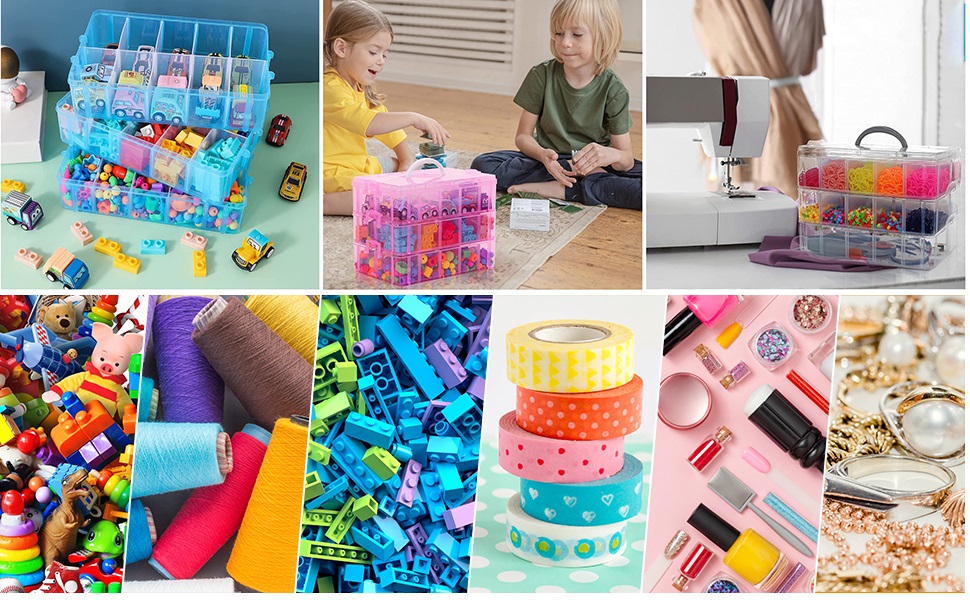 VDNSIPlastic3Layer30GridMultipurposePortableHandledStorageBoxOrganizerforArtCraf