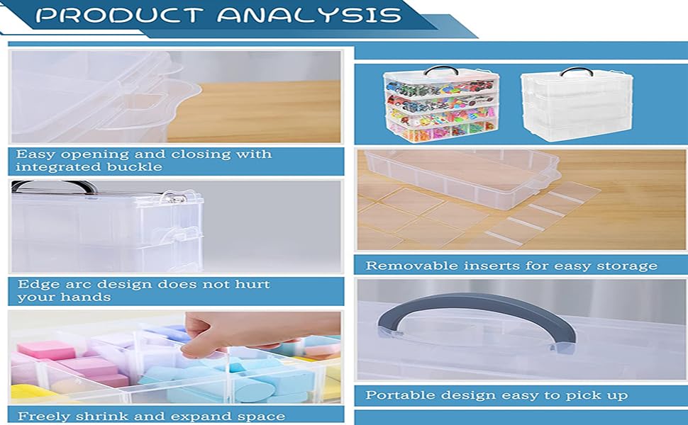 VDNSIPlastic3Layer30GridMultipurposePortableHandledStorageBoxOrganizerforArtCraf