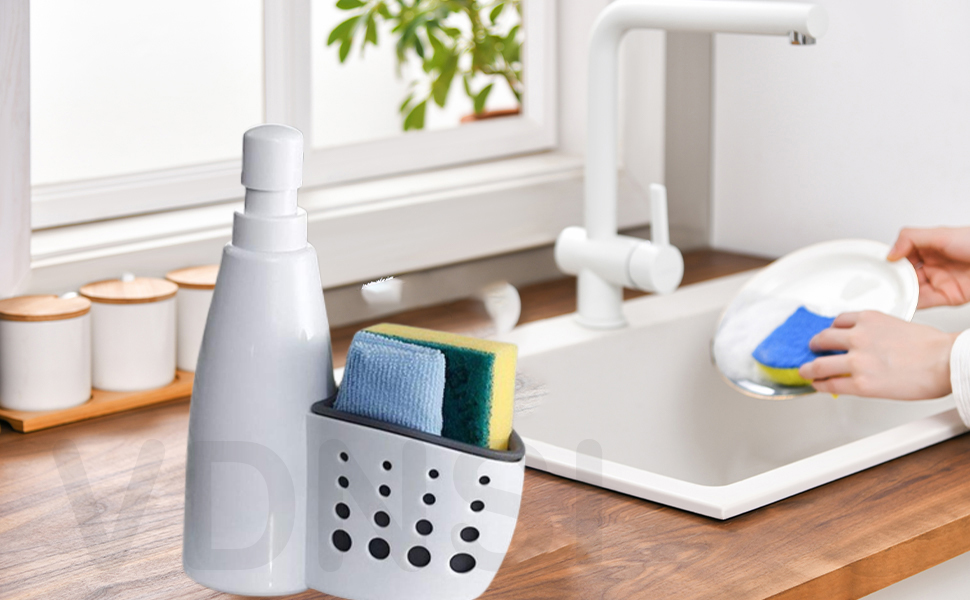 VDNSISoapDishWashingKitchenSinkOrganizerwithBuiltinBottleforSoapDispenserDishwas