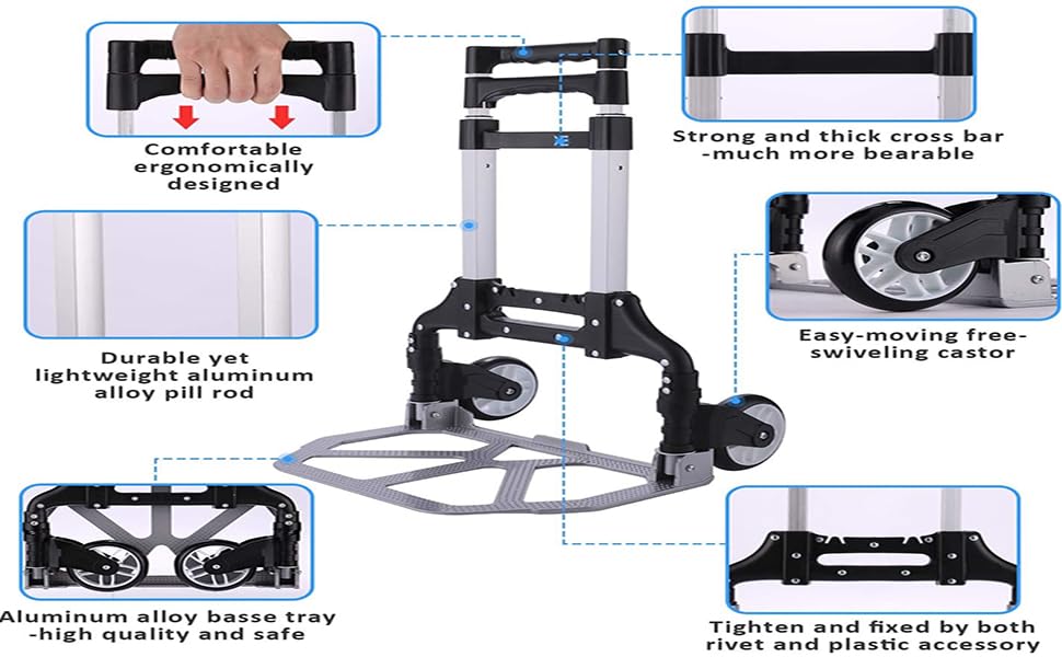 VDNSIStainlessSteelFoldableCollapsibleTravellingShoppingLuggageManualTrolleyCart
