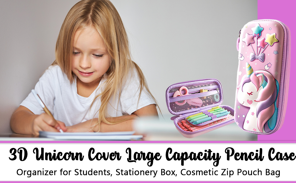 VDNSIUnicornPencilPouch3DUnicornCoverPencilCaseCompasswithCompartmentsSchoolSupp