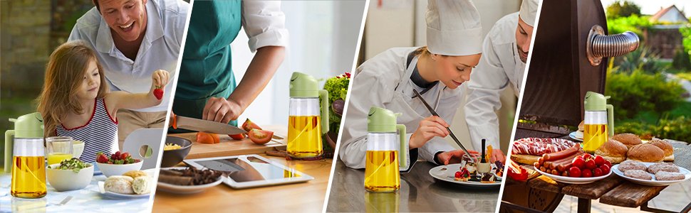 VIVUEOilSprayBottleAndDispenserForCooking500ML2in1GlassOliveOilSprayerforCooking