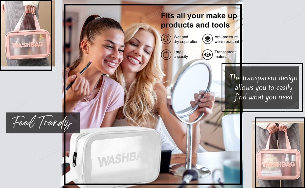 XXSSIERWashBagClearMakeupPouchSetCosmeticOrganizerBagforWomenandGirlsTravelWater
