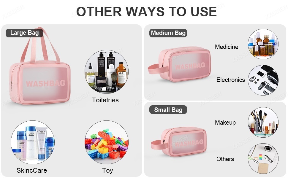 XXSSIERWashBagClearMakeupPouchSetCosmeticOrganizerBagforWomenandGirlsTravelWater