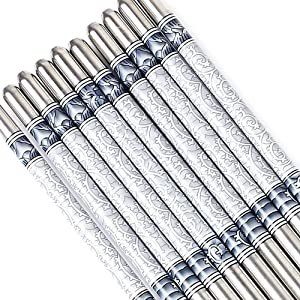 Zollyss5PairsReusableMetalStainlessSteelChopsticksDishwasherSafeLightweightEasyt