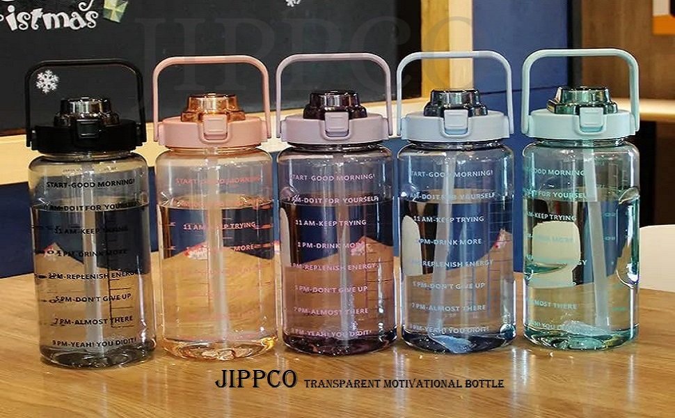 jippcoTransparentMotivationalWaterBottleswithTimeMarkerGymBigWaterBottlewithStra