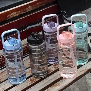 jippcoTransparentMotivationalWaterBottleswithTimeMarkerGymBigWaterBottlewithStra